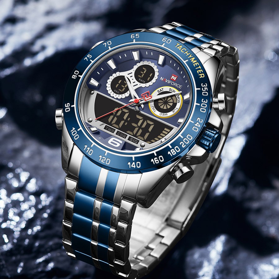 Picture of NAVIFORCE NF9188 Royal Blue And Silver Two-Tone Stainless Steel Dual Time Watch For Men - Royal Blue & Silver
