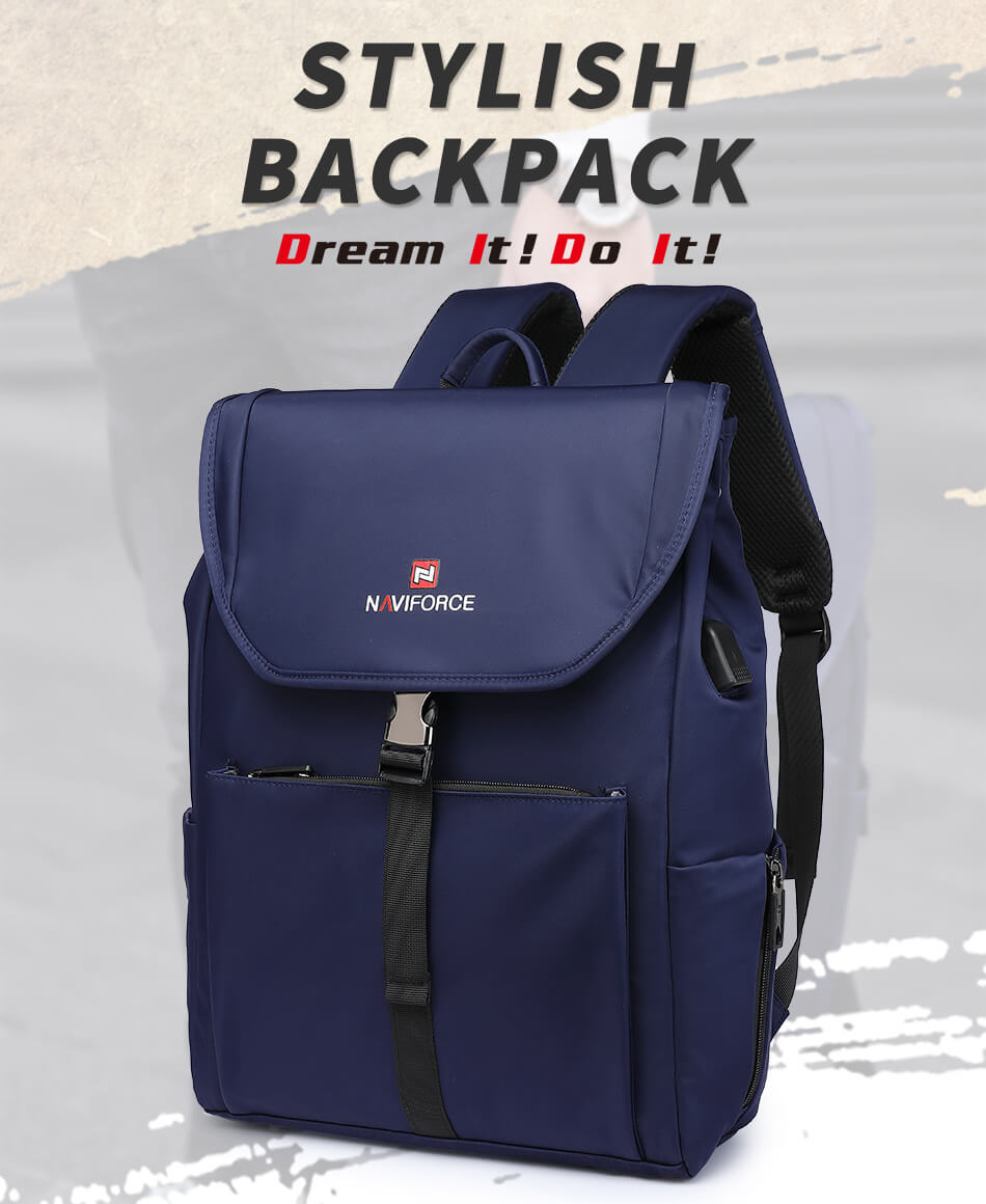 Picture of NAVIFORCE NFB6802 Blue Waterproof Mens Backpack with Separate Laptop Compartment Sport Business Bag - Blue