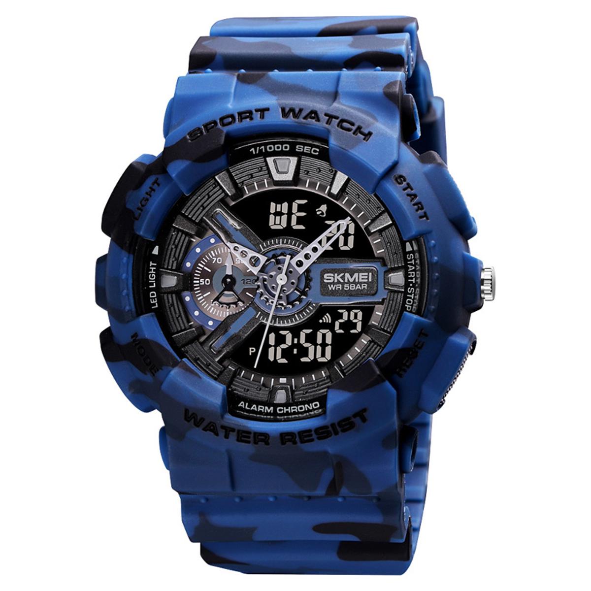 Picture of SKMEI 1688 Blue Camouflage PU Dual Time Watch For Unisex - Blue Camouflage