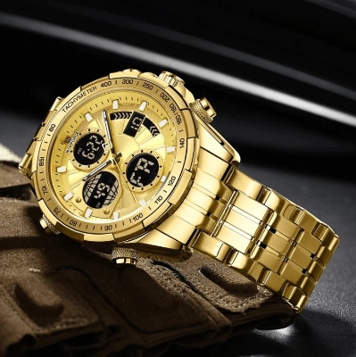 Picture of NAVIFORCE NF9197M Golden Stainless Steel Dual Time Watch For Men - Golden