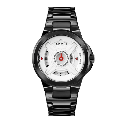 Picture of SKMEI SK1699S Black Stainless Steel Analog Watch For Men - White & Black