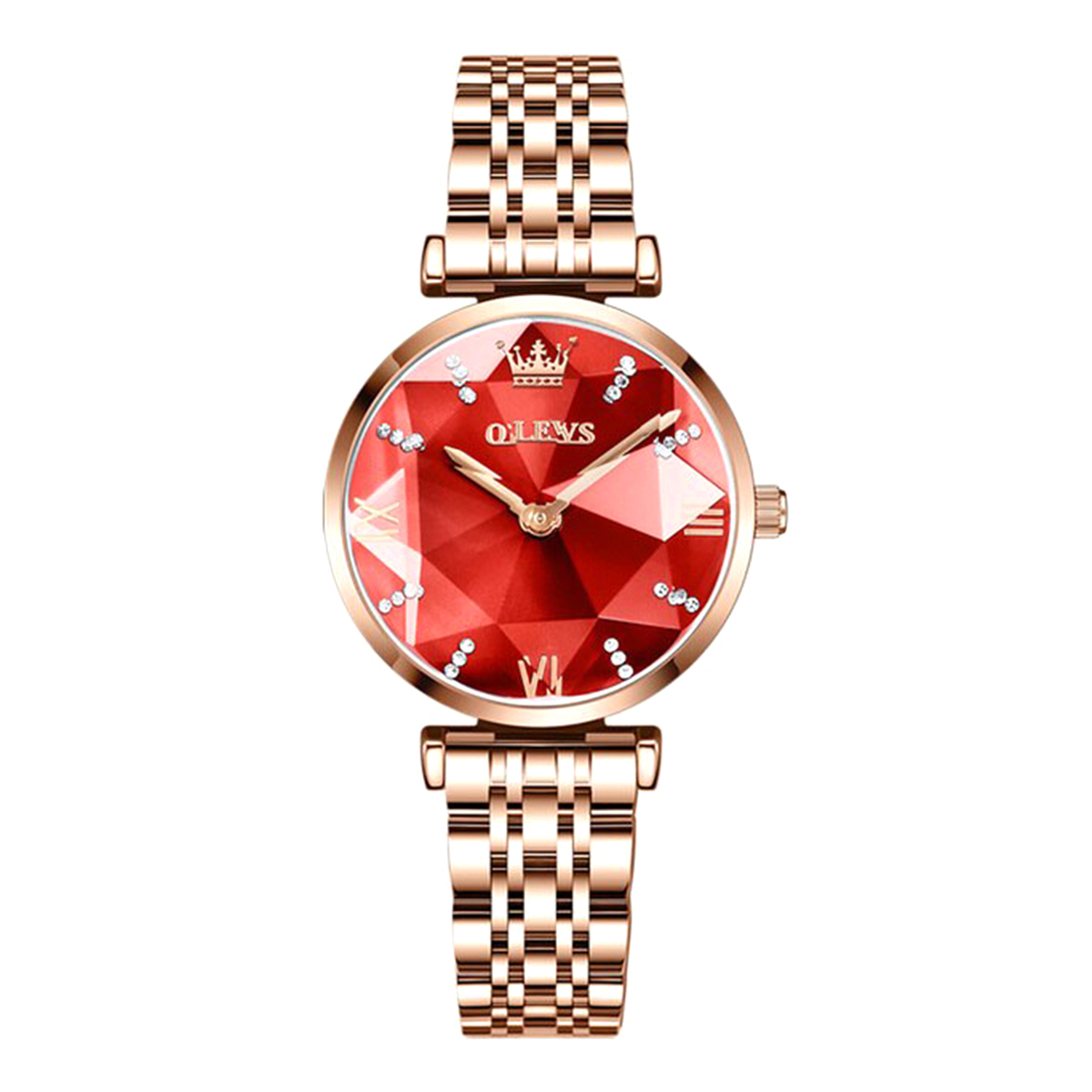 Picture of OLEVS 6642 RoseGold Stainless Steel Luxury Watch For Women - Red & RoseGold