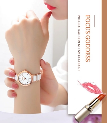 Picture of OLEVS 5877 White And RoseGold Ceramic Steel Analog Watch For Women - RoseGold & White