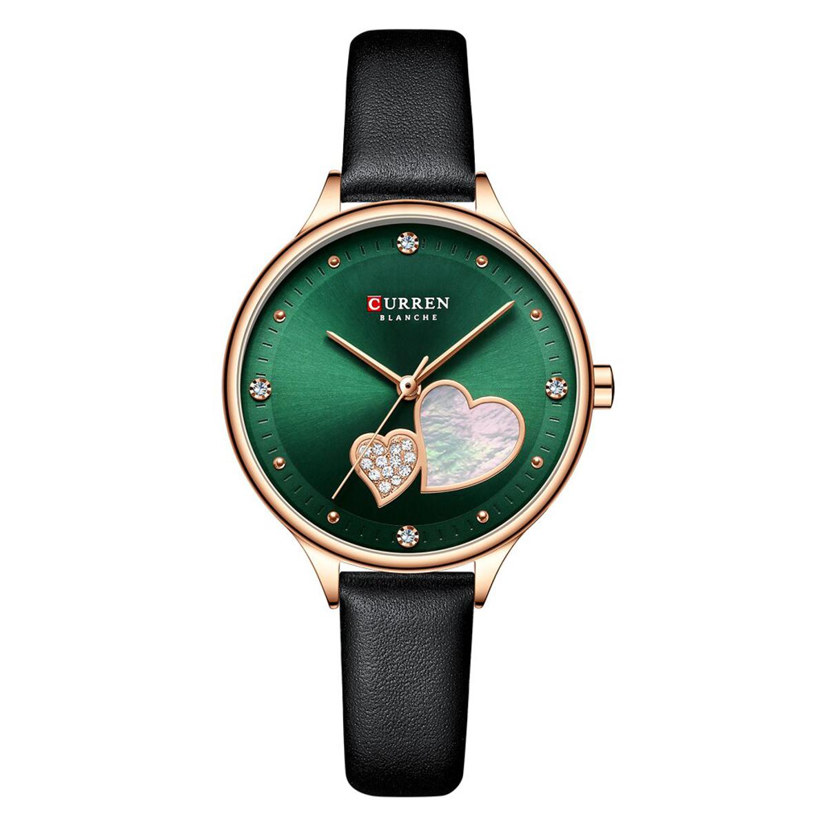 Picture of CURREN 9077L Black PU Leather Analog Watch For Women - Green & Black