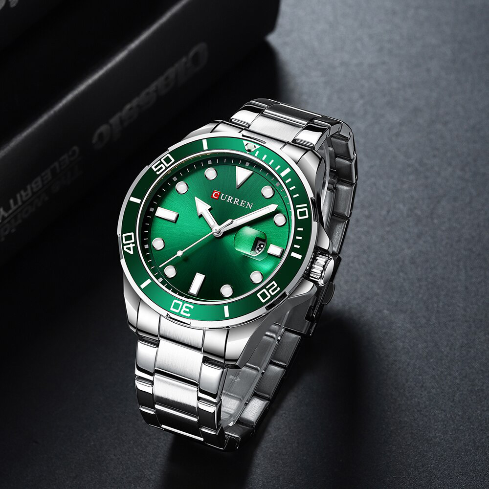 Picture of CURREN C8388M Silver Stainless Steel Analog Watch For Men - Green & Silver