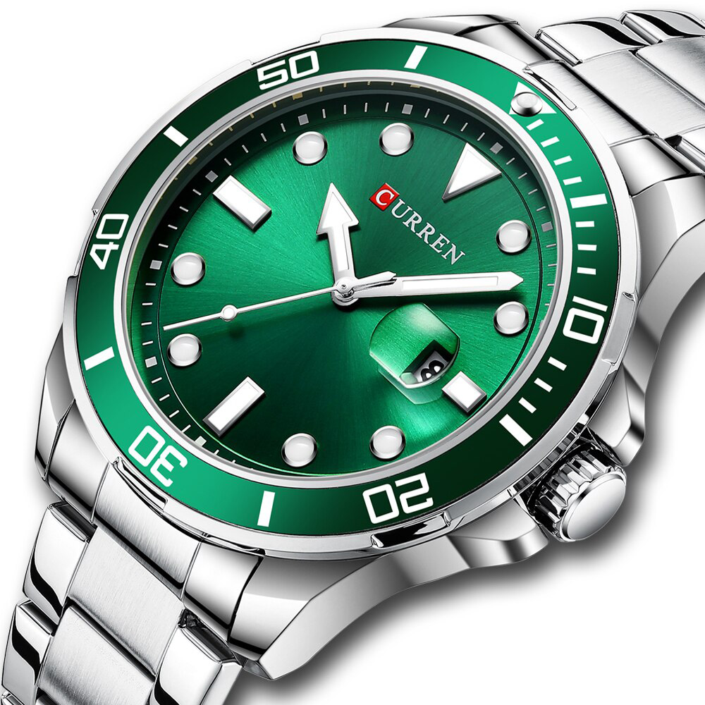 Picture of CURREN C8388M Silver Stainless Steel Analog Watch For Men - Green & Silver