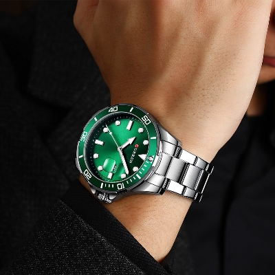 Picture of CURREN C8388M Silver Stainless Steel Analog Watch For Men - Green & Silver