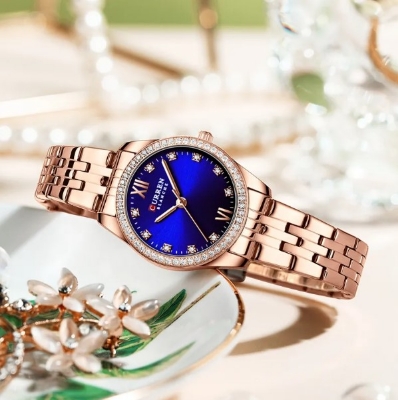 Picture of CURREN 9086 RoseGold Stainless Steel Analog Watch For Women - Royal Blue & RoseGold