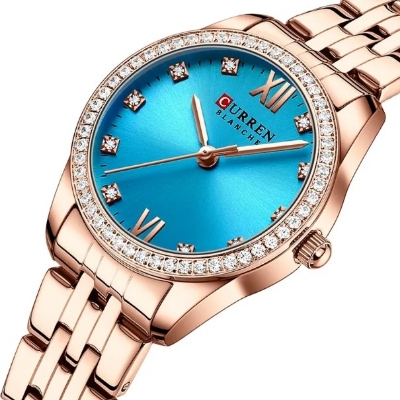 Picture of CURREN 9086 RoseGold Stainless Steel Analog Watch For Women - Sky Blue & RoseGold