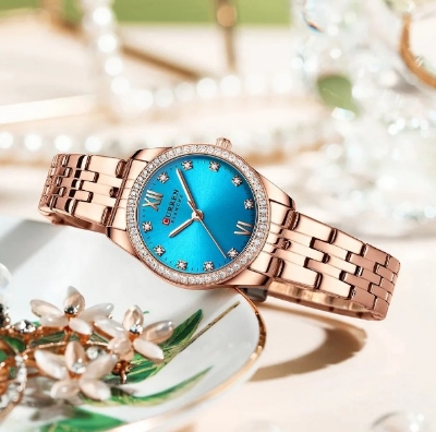 Picture of CURREN 9086 RoseGold Stainless Steel Analog Watch For Women - Sky Blue & RoseGold