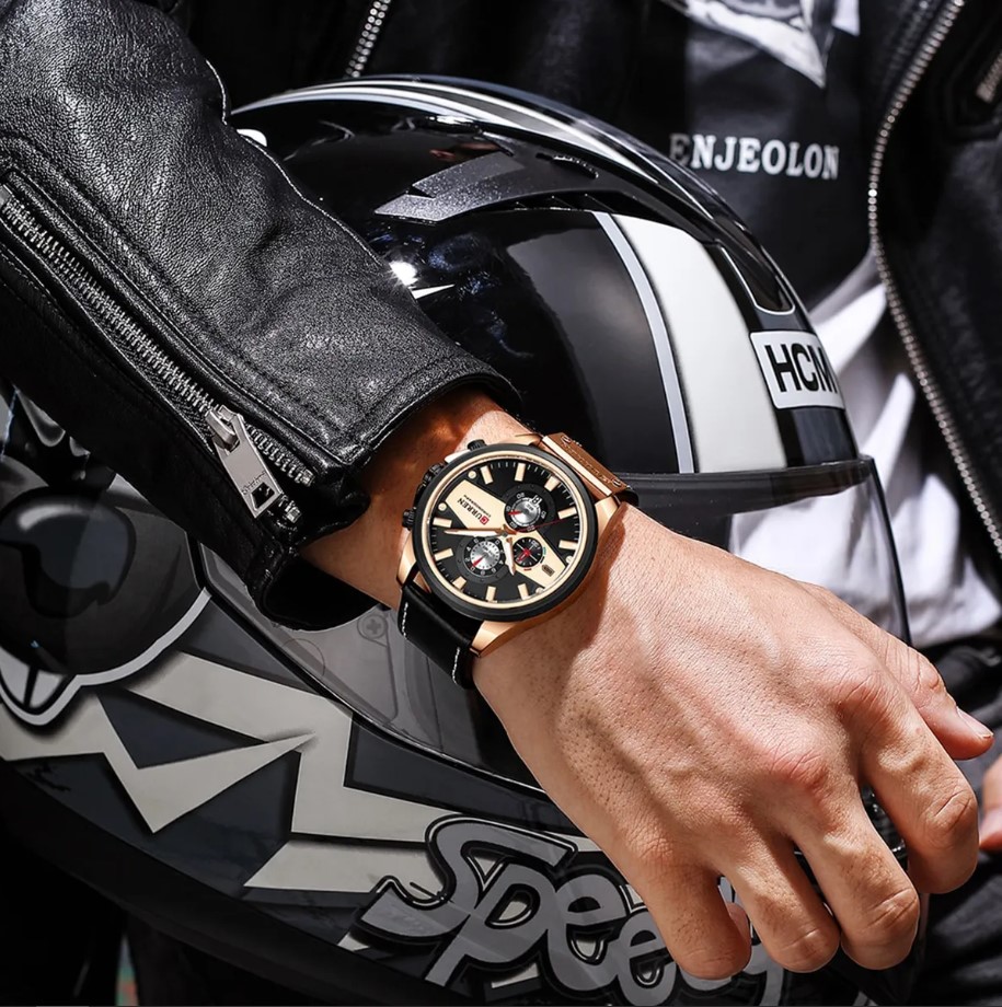 Picture of CURREN C8394 Black PU Leather Chronograph Watch For Men - RoseGold & Black