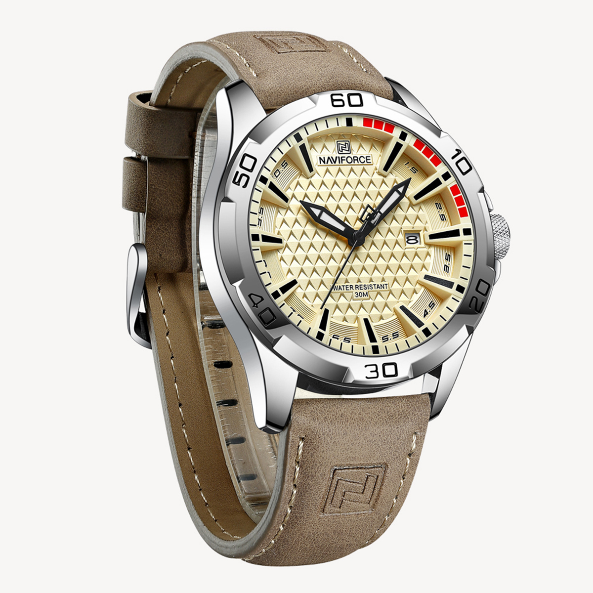 Picture of NAVIFORCE NF8023 Brown PU Leather Analog Watch For Men - Silver & Brown