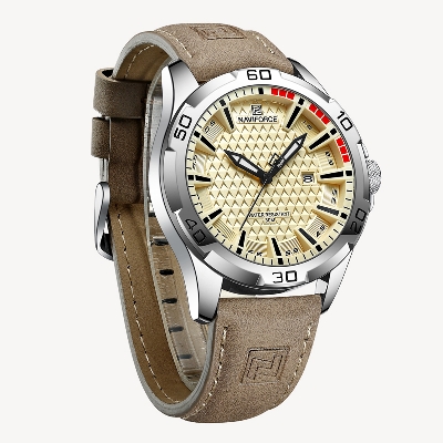 Picture of NAVIFORCE NF8023 Brown PU Leather Analog Watch For Men - Silver & Brown