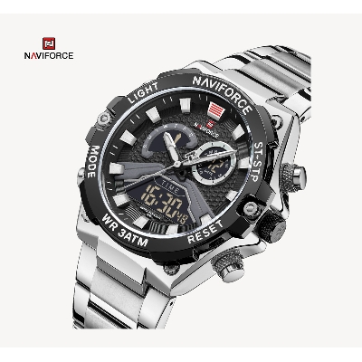 Picture of NAVIFORCE NF9207 Golden Stainless Steel Dual Time Watch For Men - Black & Silver