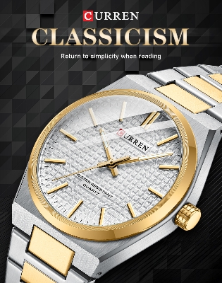 Picture of CURREN 8439 Silver And Golden Two-tone Stainless Steel Analog Watch For Men - White & Golden