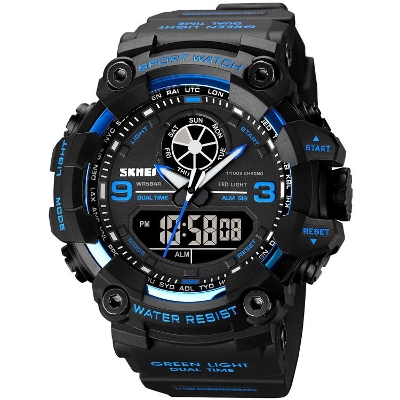 Picture of SKMEI 1818 Black PU Dual Time Watch For Men - Blue & Black