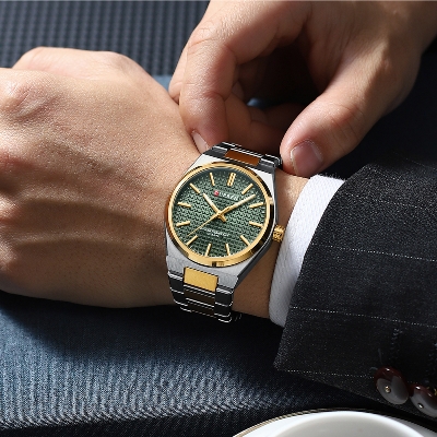 Picture of CURREN 8439 Silver And Golden Two-tone Stainless Steel Analog Watch For Men - Green & Golden
