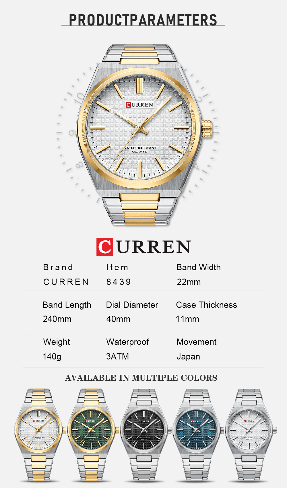 Picture of CURREN 8439S Silver Stainless Steel Analog Watch For Men - Royal Blue & Silver