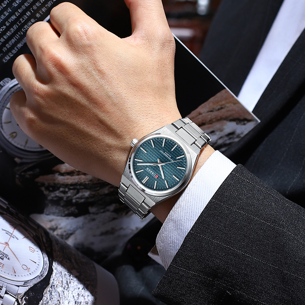 Picture of CURREN 8439S Silver Stainless Steel Analog Watch For Men - Royal Blue & Silver