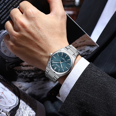 Picture of CURREN 8439S Silver Stainless Steel Analog Watch For Men - Royal Blue & Silver