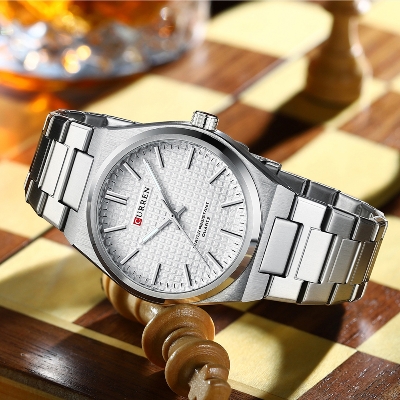 Picture of CURREN 8439 Silver Stainless Steel Analog Watch For Men - White & Silver