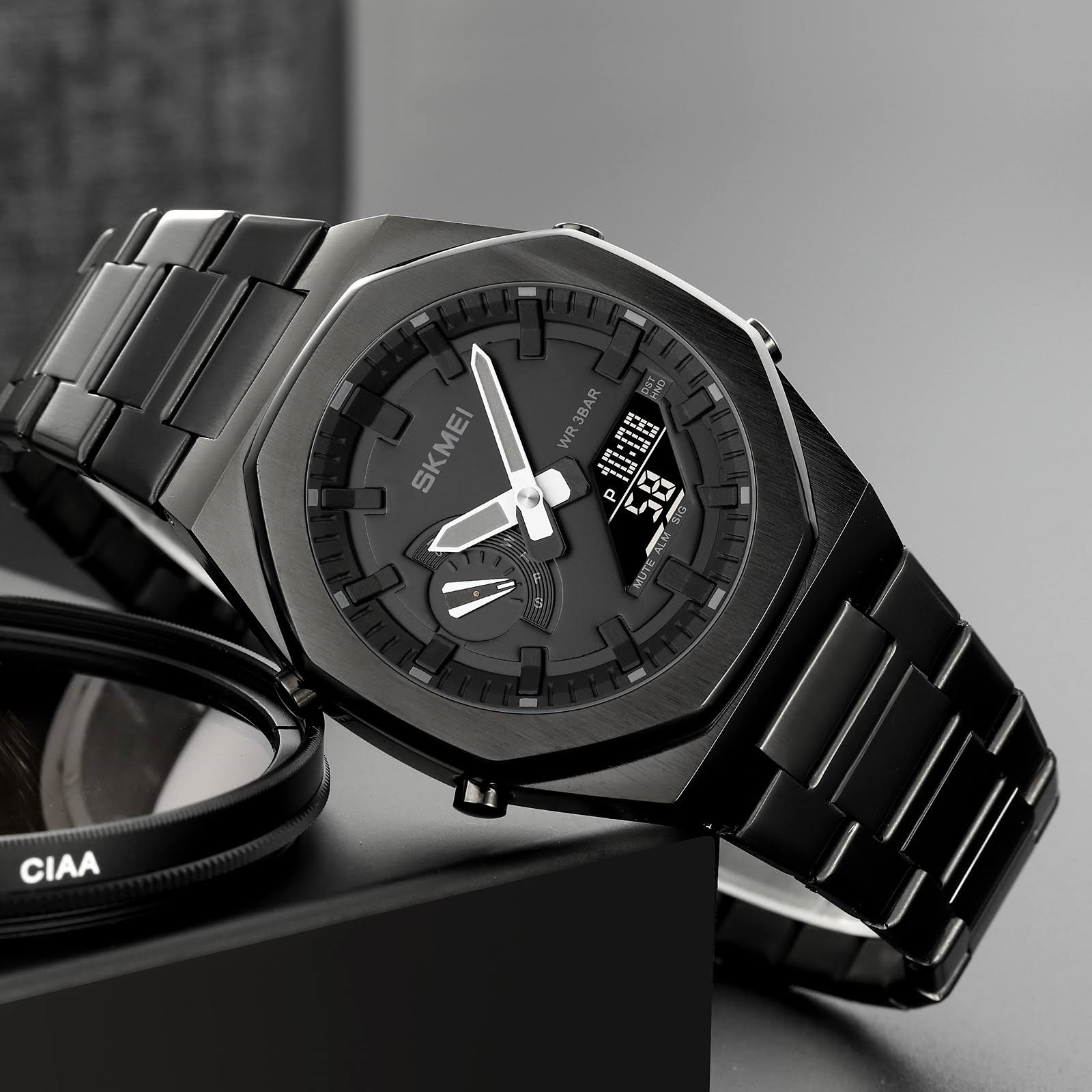 Picture of SKMEI 1816 Black Stainless Steel Dual Time Watch For Men - Black  (Black)
