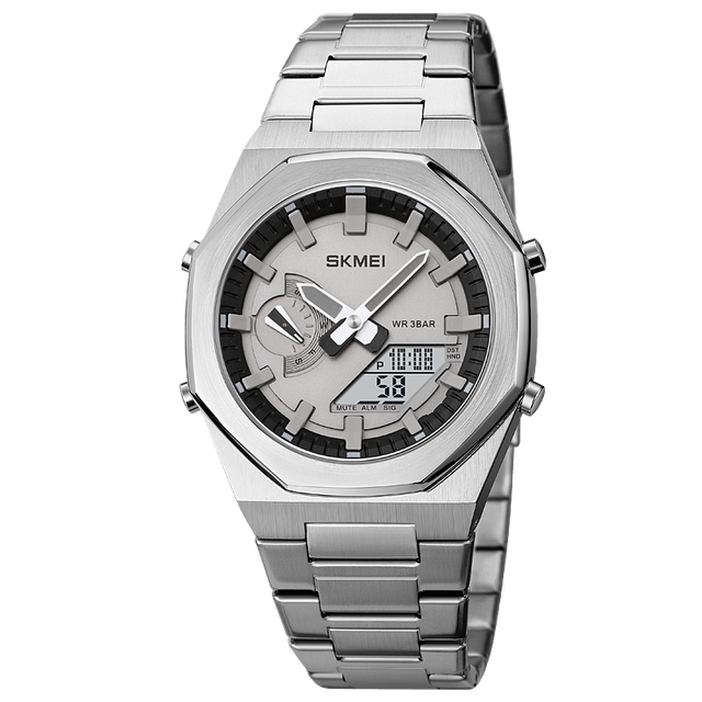 Picture of SKMEI 1816 Silver Stainless Steel Dual Time Watch For Men - Silver (White)