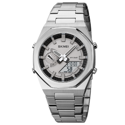 Picture of SKMEI 1816 Silver Stainless Steel Dual Time Watch For Men - Silver (White)