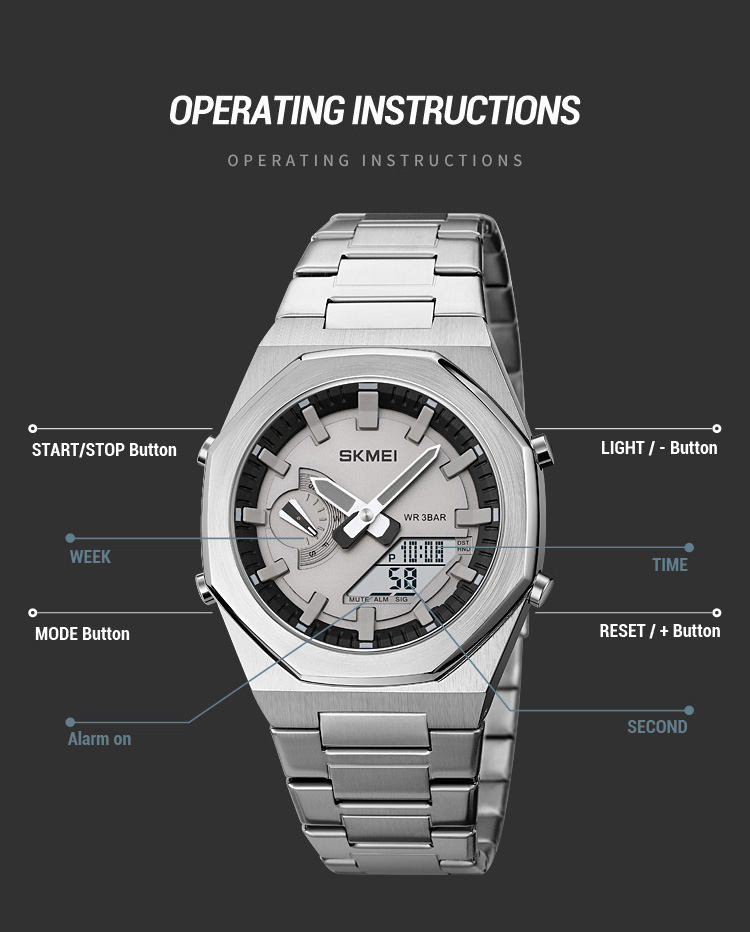 Picture of SKMEI 1816 Silver Stainless Steel Dual Time Watch For Men - Silver (White)