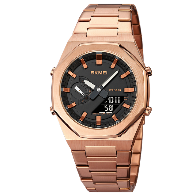 Picture of SKMEI 1816 RoseGold Stainless Steel Dual Time Watch For Men - Black & Rose Gold (Black)