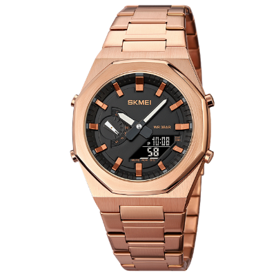 Picture of SKMEI 1816 RoseGold Stainless Steel Dual Time Watch For Men - Black & Rose Gold (Black)