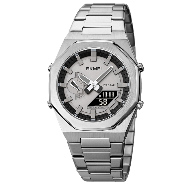 Picture of SKMEI 1816 Silver Stainless Steel Dual Time Watch For Men - Silver (Black)