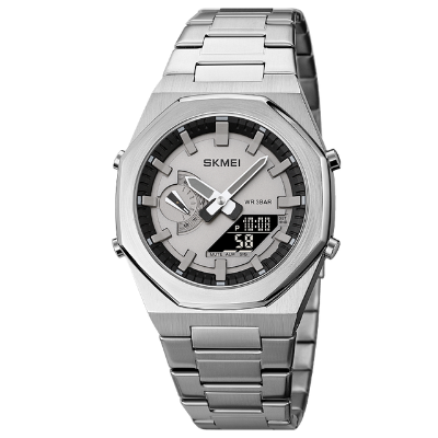 Picture of SKMEI 1816 Silver Stainless Steel Dual Time Watch For Men - Silver (Black)