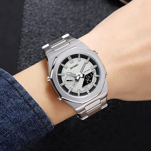 Picture of SKMEI 1816 Silver Stainless Steel Dual Time Watch For Men - Silver (Black)