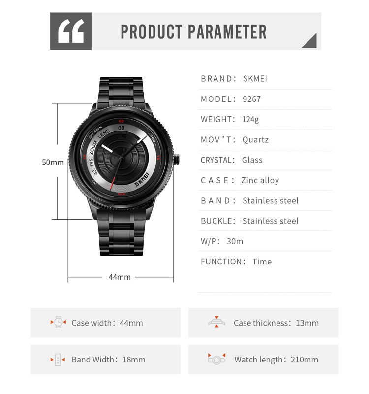 Picture of SKMEI 9267 Black Stainless Steel Analog Watch For Men - Black