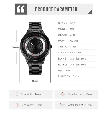 Picture of SKMEI 9267 Black Stainless Steel Analog Watch For Men - Black
