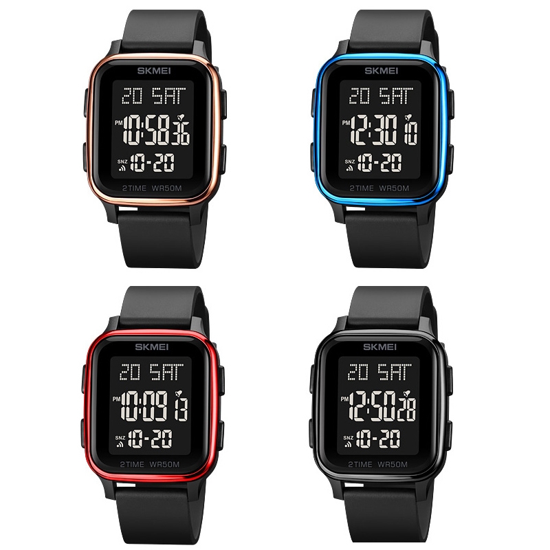Picture of SKMEI 1858 Square Waterproof Calendar Countdown Electronic Digital Dual Display LED Luminous Watch