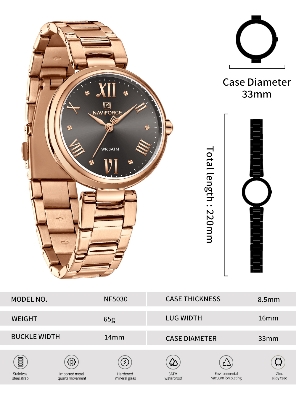 Picture of NAVIFORCE NF5030 Original New Stainless Steel Analog Sparkling Women Elegance Quartz Watch