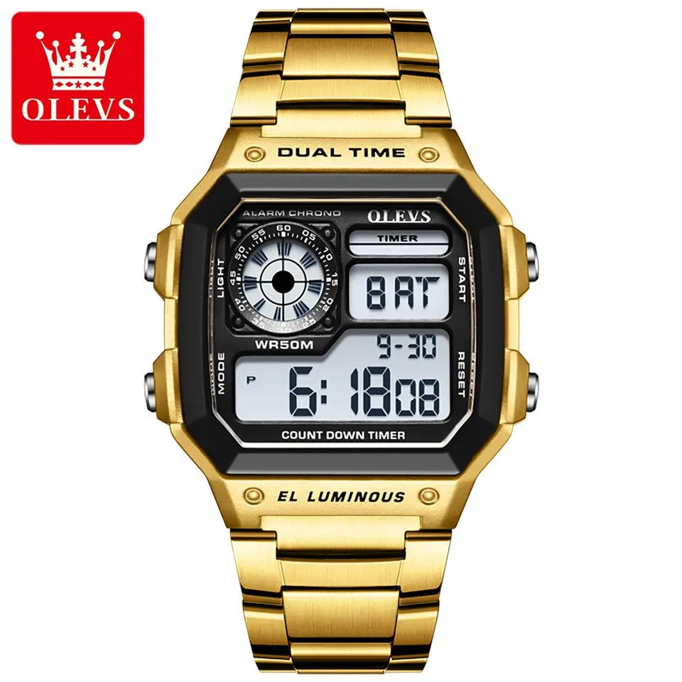Picture of OLEVS 1108 Multi-function Hot Casual Watches For Men Digital Waterproof Stainless Steel Strap Male Wrist Watch Calendar Luminous
