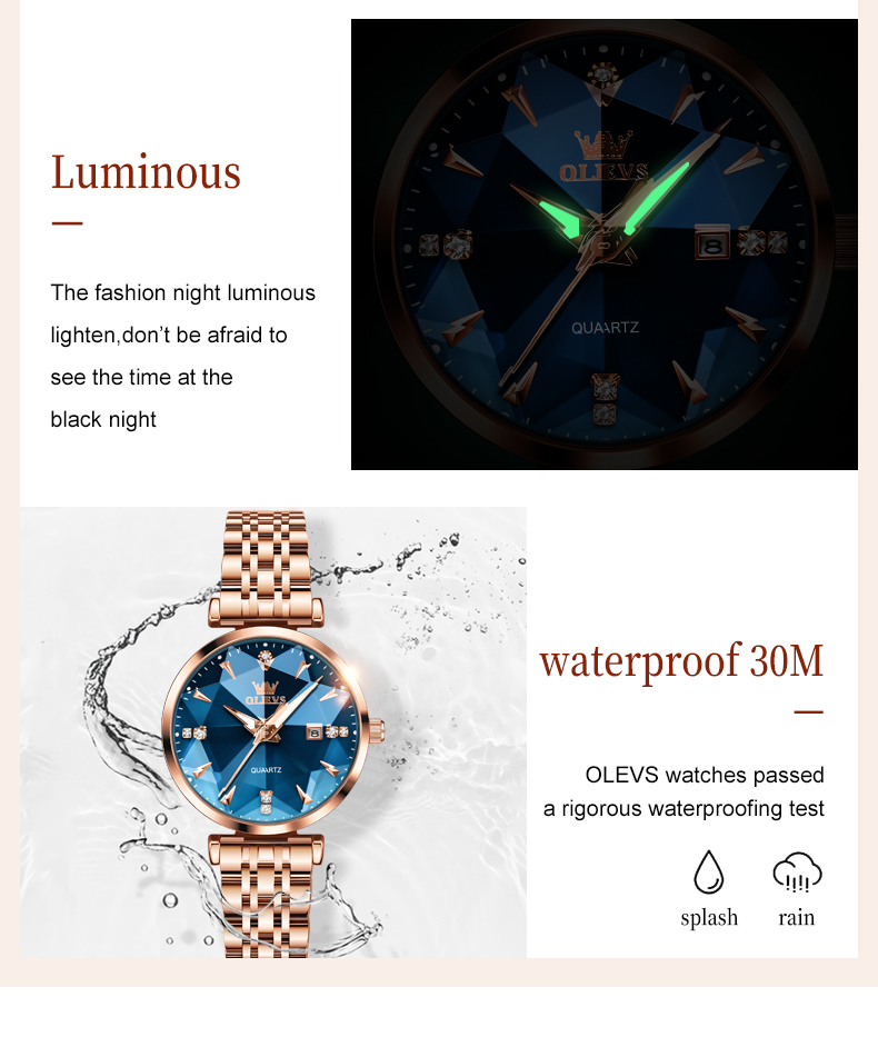 Picture of OLEVS 5536 RoseGold Stainless Steel Dimond Cart Luxury Analouge Wrist Watch For Women