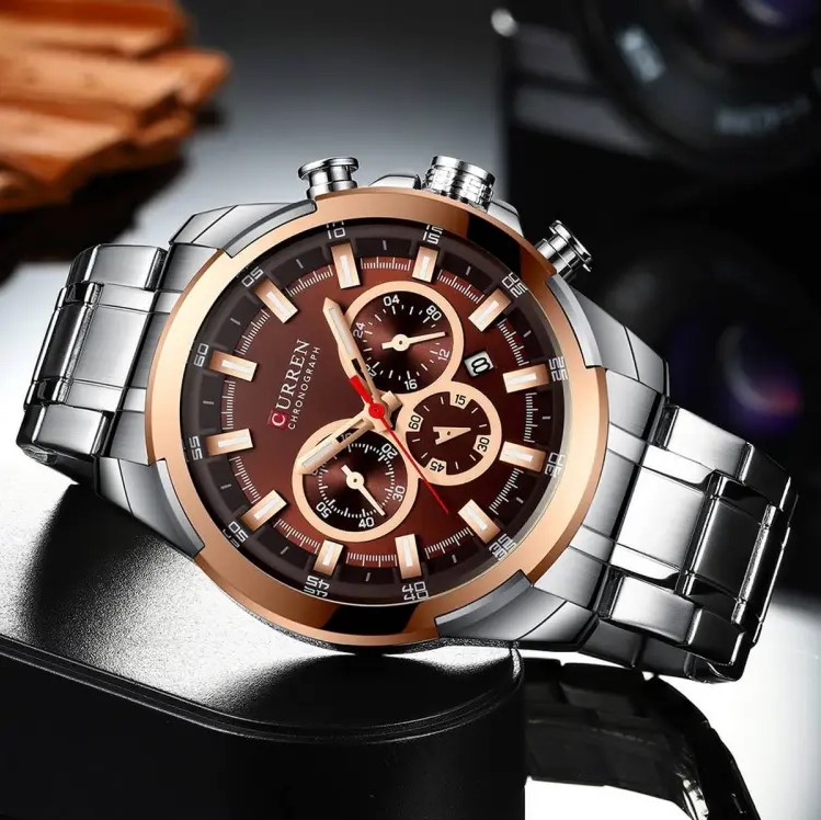 Picture of CURREN 8361 Stainless Steel Chronograph Watch for Men- Silver & Coffee