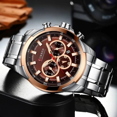 Picture of CURREN 8361 Stainless Steel Chronograph Watch for Men- Silver & Coffee
