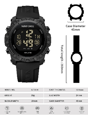 Picture of NAVIFORCE NF7104 Electronic Multi-function Trendy Waterproof Luminous Silicone Strap Birthday Gift Watch For Unisex