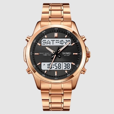 Picture of SKMEI SK2049 Stainless Steel Multifunctional Waterproof Watch For Men- RoseGold & Black
