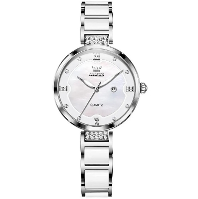 Picture of Olevs 5589L  Silver Stainless Steel Ceramics Watchstrap Analoge Wrist Watch For Women - Silver