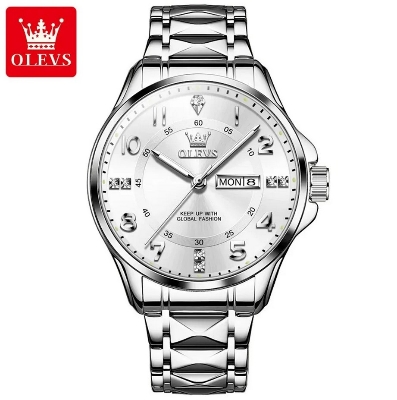 Picture of Olevs 2910G Silver Stainless Steel Analog Wrist Watch For Men - White & Silver