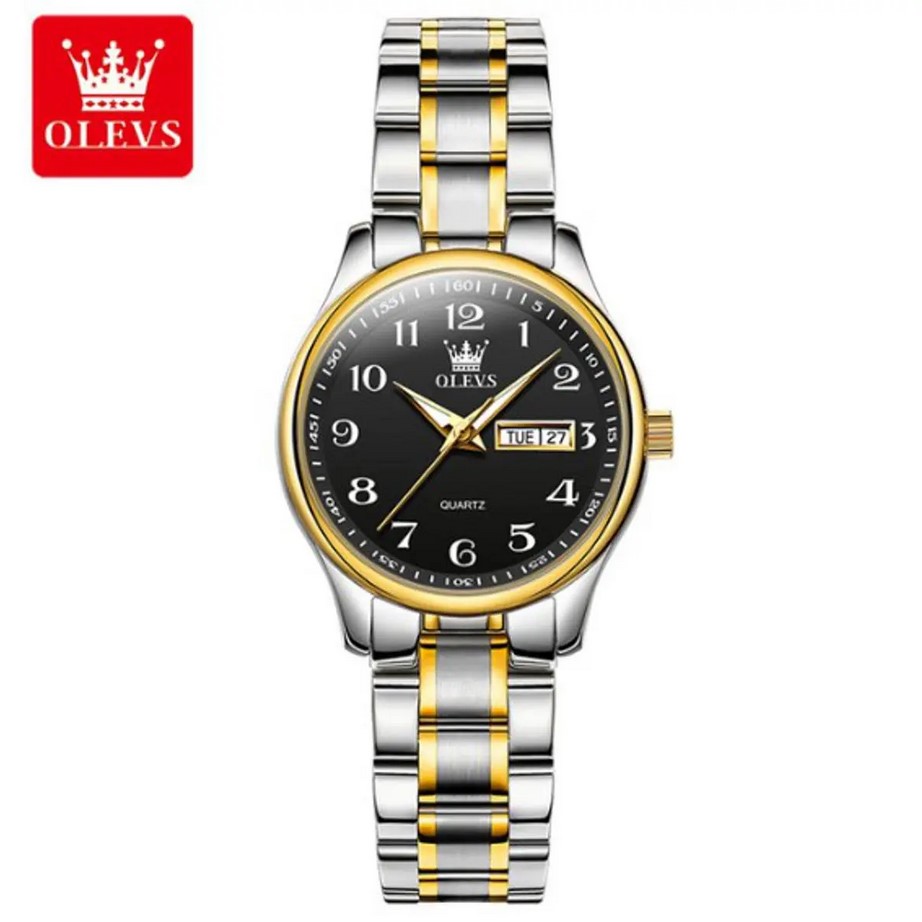 Picture of Olevs 5567L Silver & Golden Two Tone Stainless Steel Analog Wrist Watch For Women - Black & Silver & Golden