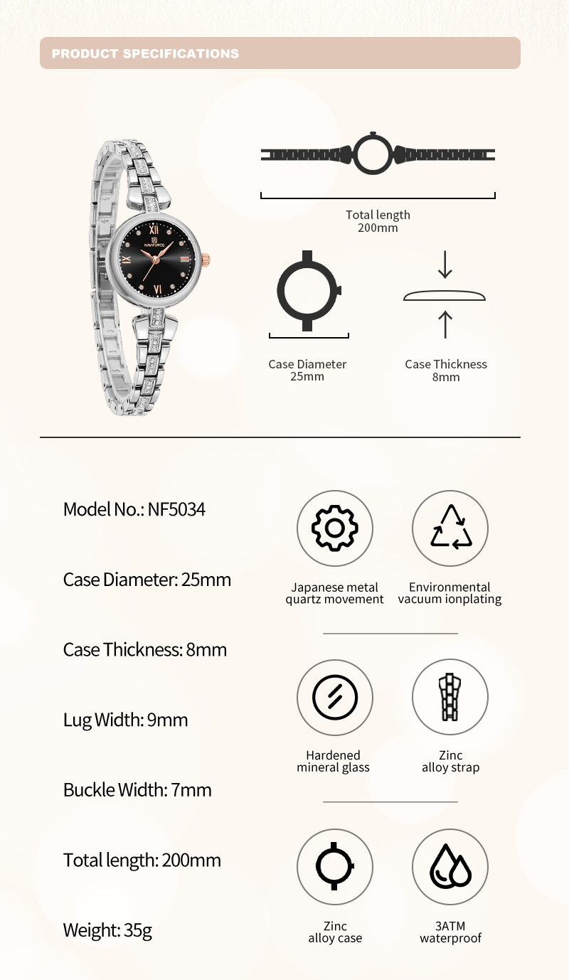 Picture of NAVIFORCE NF5034 New Simple Luxury Watch for Women Casual Ladies Zinc Alloy Bracelet Band High Quality Female Quartz Wrist Watch