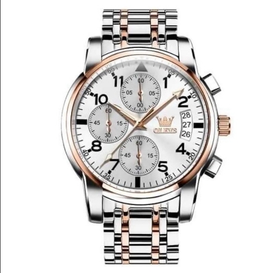 Picture of Olevs 2878S Silver & RoseGold Stainless Steel Chronograph Wrist Watch For Men - White Silver & RoseGold