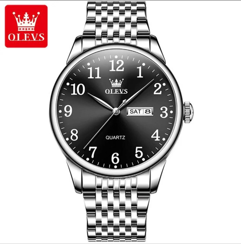 Picture of Olevs 5535S Silver Stainless Steel Analog Wrist Watch For Men - Black & Silver
